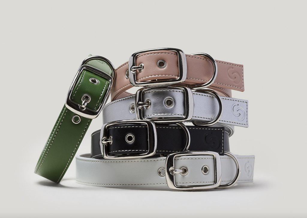 Blush pink vegan apple leather dog collar